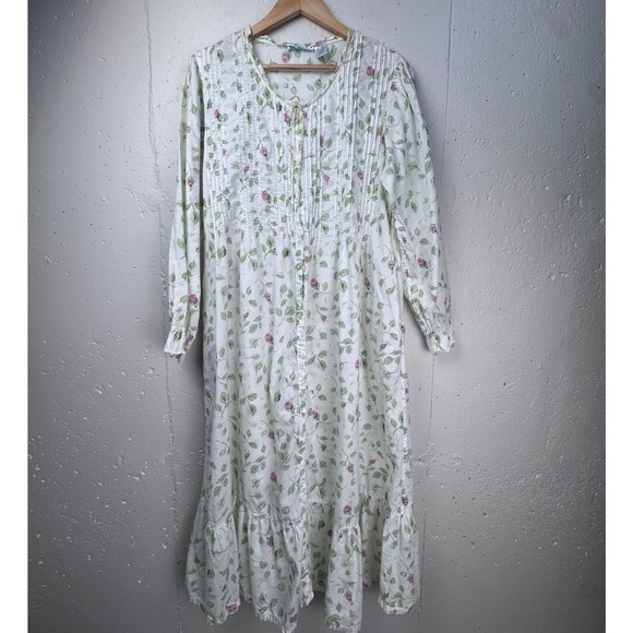 La Cera Cotton Floral Nightgown Robe Set Med White Cottagecore Prairie Pintuck - Picture 4 of 13